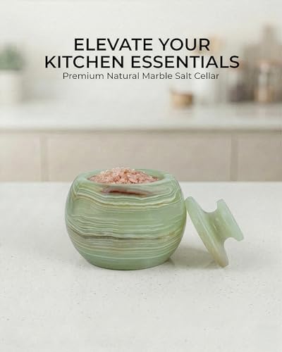 Natural Marble Candy Jar Handmade Cover Pot Storage - Deep Covered Kitchenware Jar Container, Onyx Green - color: Marble Round Candy Jar - Onyx Green