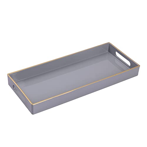 Gray Bathroom Tray, Rectangular Toilet Tank Trays with Handles | Narrow Countertop Trays, Plastic Decorative Trays, Perfume Organizer Trays for Dresser, Kitchen Counter, 13.8" x 6" x 1.57" - color: Gray