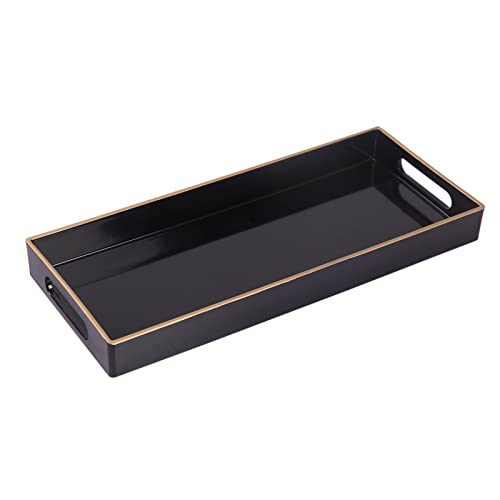 Black Bathroom Vanity Tray, Rectange Toilet Tank Trays with Handles | Narrow Countertop Trays, Plastic Decorative Trays, Perfume Organizer Trays for Dresser, Kitchen Counter, 13.8" x 6" x 1.59" - color: Black