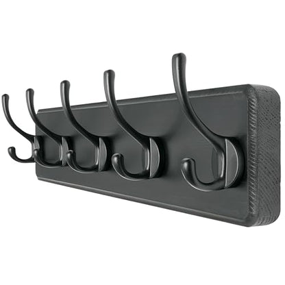 Coat Rack Wall Mount: Modern, Patented, Heavy-Duty, 17.4" Long 5-Double-Hooks Wooden Hanger Hook Rail for Winter Coats Hat Jacket Clothing, Black - color: Black, size: L=17.4" (1pcs)