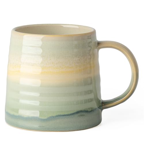 15.5oz Large Heavyweight Ceramic Mug, Reactive (Dusty Green) | 15.5oz Medium-Large, Heavy Weighted Stoneware, Reactive Transmutation Glaze, Microwave & Dishwasher Safe, Gift Box - color: Dusty Green