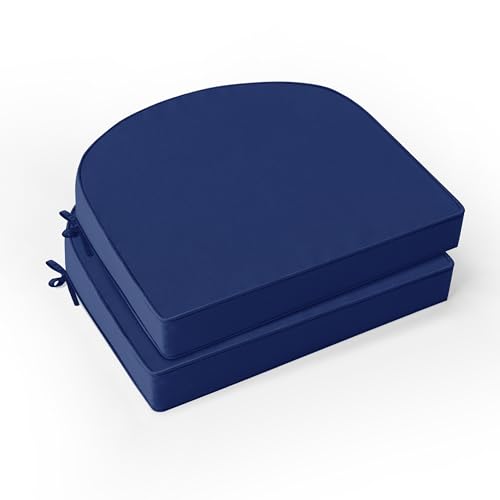Outdoor Chair Cushions Set of 2: Waterproof & Fade Resistant Patio Furniture Cushions - 17 x 16 x 2 Inch Non Slip Round Corner Seat Cushion Pads with Removable Cover for Garden Yard Lawn, Navy Blue - color: Navy, size: 17x16x2 Inch-2p