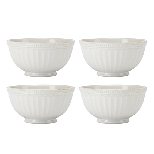 Lenox French Perle Groove White Stoneware Dinnerware Set with Dinner Bowls | dishwasher safe, microwave safe | plates and bowls sets for kitchen and dining | 11 inch plate, dish set - style: 12-Piece Dinnerware Set (Bowls)