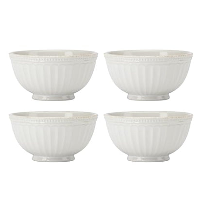 Lenox French Perle Groove White Stoneware 24-Piece Dinnerware Set for 8 | dishwasher safe | plates and bowls sets for kitchen and dining | 11 inch plate, dish set, dishes | 2.25 inch, 16oz - style: 24-Piece Dinnerware Set