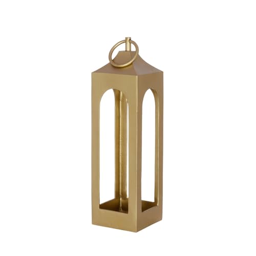 CG Hunter Medium Gold Lantern, Rustic Metal Decorative Lantern, Candle Holder for Indoor & Outdoor, Home Decor for Patio, Garden & Tabletop, Hanging Lantern for Parties & Weddings - color: Gold, size: Medium