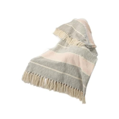 HomeRoots 50" X 60" Gray Woven Cotton Striped Throw Blanket with Tassels