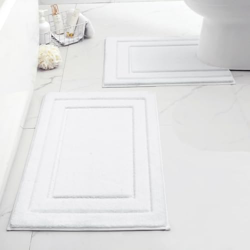 HOMEIDEAS Bathroom Rugs Sets 2 Piece, Super Soft and Absorbent Non Slip Microfiber U-Shaped Toilet Bath Mat Set (20"x32"+U20 x24, White) - color: Loop- White, size: 1'8" x 2'8" (20"x32"+U Shape 20"x24")