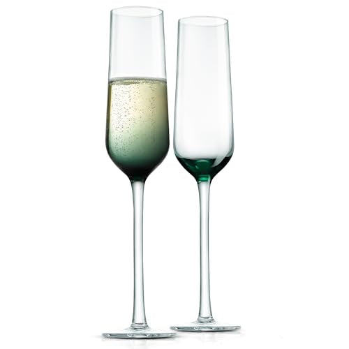 NutriChef Kitchen 12.5 Ounce Champagne Flutes Set of 2, Hand Blown, Crystal Clear Champagne Glasses for Parties, Weddings Party, New Year, Christmas and Toasting - style: Set of 2