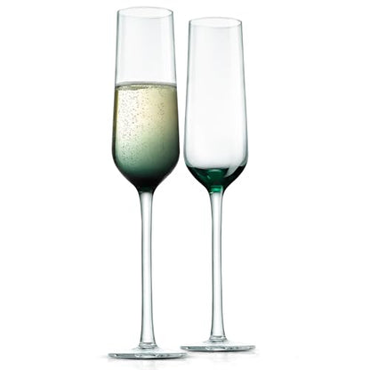NutriChef Kitchen 12.5 Ounce Champagne Flutes Set of 2, Hand Blown, Crystal Clear Champagne Glasses for Parties, Weddings Party, New Year, Christmas and Toasting - style: Set of 2