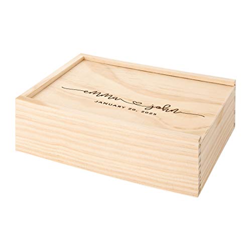 Koyal Wholesale Custom Cursive Names and Heart Wedding Keepsake Box, 4 x 6 -inch, Custom Names, Date, Natural Wood - color: Cursive Heart Names