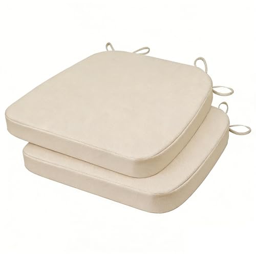 GIBZ Outdoor Chair Cushions 17"x16"x2" with Ties Set of 2 Beige | Waterproof Chairs Cushion U-Shaped Seat Pads Washable Casual for Yard Lawn Patio - color: Beige