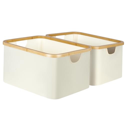 efluky Storage Baskets for Organizing, Fabric Storage Bins with Bamboo Handles, Collapsible Storage Baskets for Shelves and Closet (Beige, 16.2'' x 13'' x 9.1'') - color: Beige, size: 16.2'' x 13'' x 9.1''