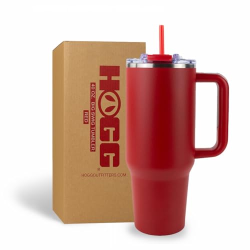 Hogg Big Swig 40oz Tumbler with Handle and Straw - Red, 40 oz Tumbler, Insulated Cup with Handle, 40oz Water Bottle with Straw, Thermal Cups, Leak Proof Lid, Travel Mugs, Stainless Steel - color: Red