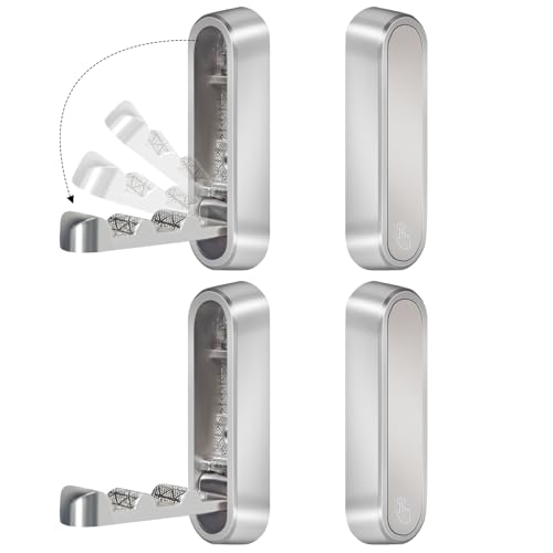 4PCS Foldable Wall Hooks, Heavy Duty Zinc Alloy Folding Wall Hooks, Folding Coat Hooks Wall Mount Bathroom Foldable Towel Hooks for Hanging Clothes, Bags, Hats, Bathrobes, Keys and Kitchen (Silver) - color: Silver, size: 4 Hooks
