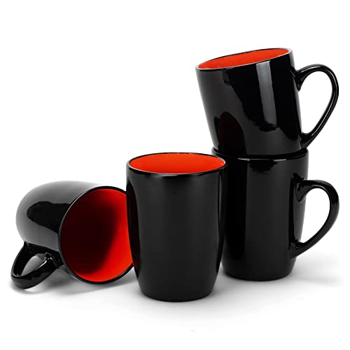 Elanze Designs Color Pop Orange Black Exterior 16 ounce Glossy Ceramic Mugs Matching Set of 4 - color: Orange