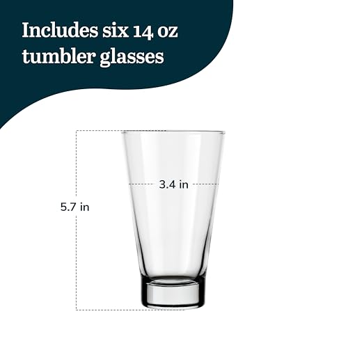 Libbey Bar Essentials Tumbler Glasses Set of 6, 14 ounce, Iconic Heavy Base Drinking Glasses Set, Dishwasher Safe Glass Tumblers for Everyday Use - color: Tumbler Essential 6