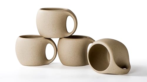 Ceramic Cappuccino Cups with Handle,Natural Beige,6 oz,Set of 4 | Unique Ceramic Coffee Mugs,Clay Espresso Cups For Double Shots,Small Coffee Cups For Latte,Cafe,Mocha - color: Natural Beige，6 OZ