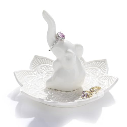 White Elephant Ring Holder with Mandala Jewelry Dish, Boho Decor, Jewelry Holder for Rings Earrings Bracelets, White Elephant Gifts for Adults, Mothers Day Christmas Birthday Gifts for Women - style: Mandala Elephant