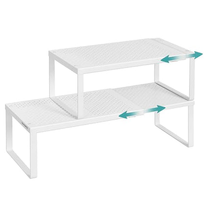 SONGMICS Spice Racks Expandable Kitchen Countertop Shelves, Metal | Set of 2 small cupboard organizers, space-saving tabletop shelves, Matte White, UKCS402W01 - color: Matte White, size: Set of 2