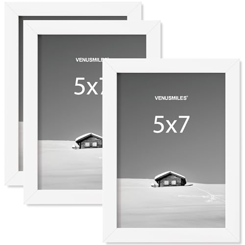5x7 Picture Frame, Display 5x7 Photo Frames - High Definition Plexiglass - Vertical and Horizontal Display - Wall Hanging or Table Top Frame - White, 3 Pack - color: White, size: 5x7, 3P
