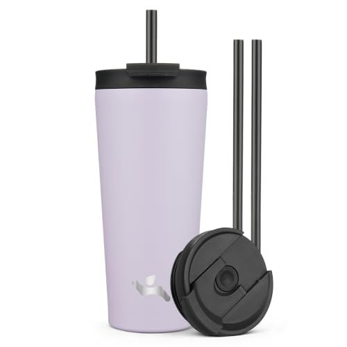 Konokyo 22 oz Insulated Tumbler Water Bottle with Straw Lid, Taro | Stainless steel insulated tumbler for coffee, water and iced drinks; spill-proof lid, 2 straws, cup-holder friendly - color: Taro, size: 22 Ounces