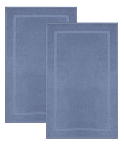 COTTON CRAFT Bath Mats - 2 Pack Tub Shower Floor Mat - 21x30- Azure Blue | Ultra Absorbent Plush 900 GSM Pure Cotton Banded Border Luxury Towel Rug - Not a Bathroom Rug - color: Azure Blue, size: 2 Pack