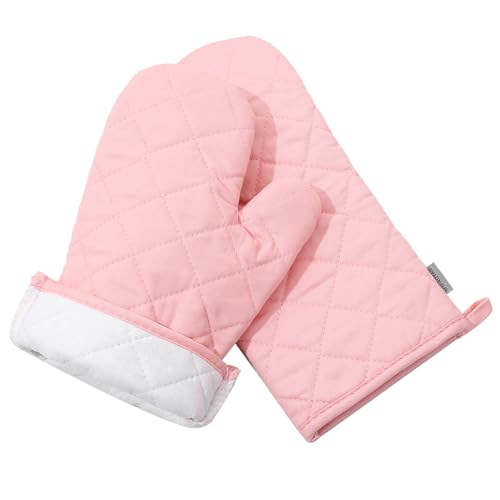 Oven Mitts and Pot Holders 4 pcs Set,High Heat Resistant 500 Degree Extra Thicken Long Kitchen Cotton Oven Glove for Cooking (12 Inch,Pink)… - color: Cotton-pink