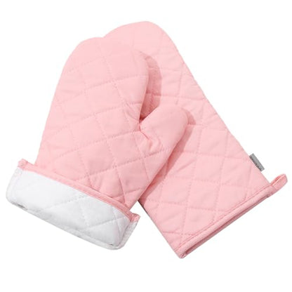 Oven Mitts and Pot Holders 4 pcs Set,High Heat Resistant 500 Degree Extra Thicken Long Kitchen Cotton Oven Glove for Cooking (12 Inch,Pink)… - color: Cotton-pink