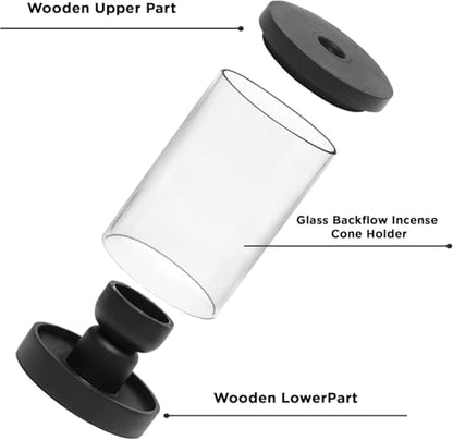 HOSLEY 2-Pack Black Wood & Glass Backflow Incense Burner Kit Includes 25 Incense Cones | Elegant Aromatherapy Set for Home, Office, Meditation & Relaxation - color: Black2