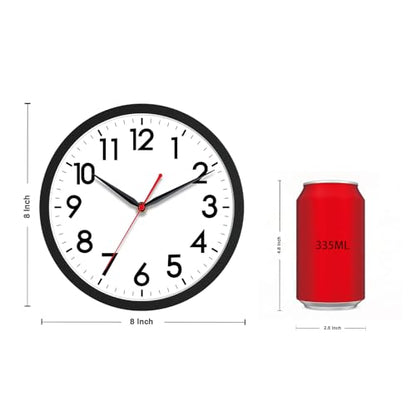 AKCISOT 8 Inch Wall Clock, Silent Battery Operated Analog Clock, Black | Small Size | Bedroom | Office | Kitchen | Bathroom | Classroom | Modern | Easy to Read - color: A_black, size: 8 Inch