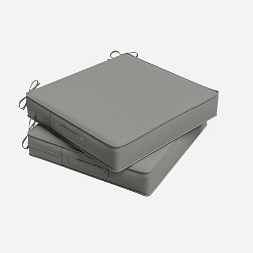 Outdoor Chair Cushion 17 x 16 x 3 Inches Patio Furniture Outdoor Waterproof Seat Cushion, Patio Chair Cushion with Handles and Ties, Square Dining Chair Cushion Set of 2, Light Grey - color: Light Grey, size: 17×16×3 in