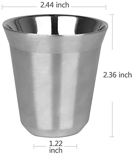 RECAPS 80ml Stainless Steel Espresso Cups Set (Stainless Steel) | 2 Pack Double Wall 304 Stainless Steel Demitasse Cups 2.7oz (Small Cup) - color: Silver