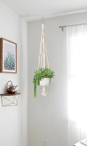 Briful Artificial Hanging Succulents in Ceramic Pot 29.5'' Fake String of Pearl Hanging Plants with Boho Hanging Macrame Planter for Home Office Bedroom Living Room Wall Hanging Decor