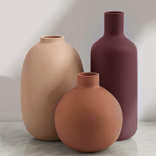 Ceramic Modern Vase for Home Decor Farmhouse Vases Set of 3 Terracotta Decorative Pottery Boho Vases for Pampas Grass Living Room Kitchen Bedroom Entryway Mantel Decor - color: Multicolor#2
