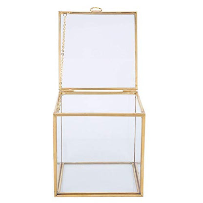 Glass Planter, 3.9in Geometric Terrarium with Gold Copper Frame