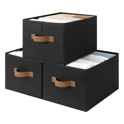StorageWorks Closet Storage Bins, Black, Large, 3-Pack | Storage Bins for Shelves, Closet Organizers and Storage Baskets, Fabric Clothes Organizer, Foldable Laundry Baskets - color: Black, size: Large