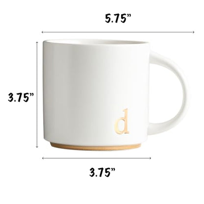COLLECTIVE HOME Ceramic Coffee Mug, 15 oz Monogram Cup with Gift Box(d) | Dishwasher Safe, Engraved Gold Letter , Personalized Housewarming Birthday Present, Christmas Thanksgiving Mothers Day Gifts - color: gold-d