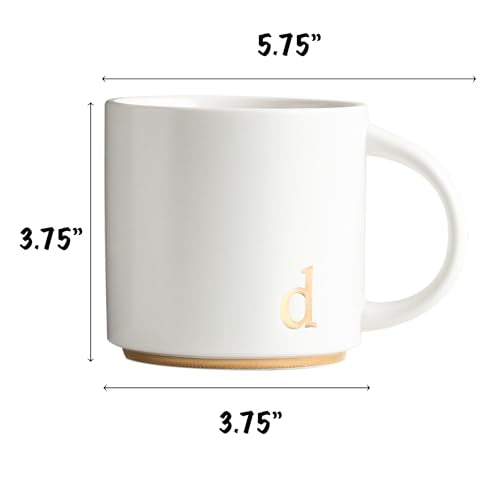 COLLECTIVE HOME Ceramic Coffee Mug, 15 oz Monogram Cup with Gift Box(d) | Dishwasher Safe, Engraved Gold Letter , Personalized Housewarming Birthday Present, Christmas Thanksgiving Mothers Day Gifts - color: gold-d