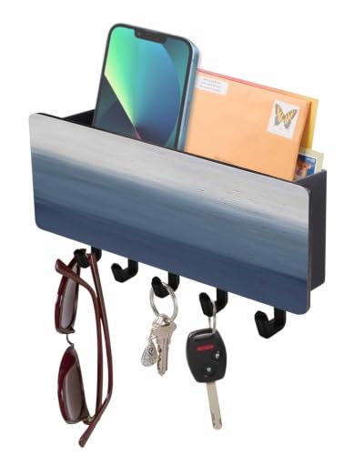Key Holder for Wall Navy Blue Key and Mail Holder with Shelf 5 Hooks Storage Key Organizer Rack Gradient Pure Color Wood Wall Key Hanger for Entryway Hallway Kitchen Office Home Decor - color: Blue, size: Black