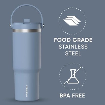 Hydrapeak Nomad 32oz Stainless Steel Insulated Travel Tumbler with Handle & Straw Lid, Leakproof, Cupholder Friendly, Back to School, College Dorm, & Everyday Hydration, Cold 24 Hours (Modern Blue) - color: Modern Blue
