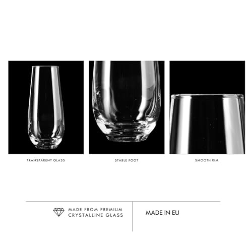 Krosno Champagne & Drink Glasses from the Harmony Collection | Set of 6 | 7.8 oz | Crystal Clear | For Home, Restaurant & Parties | Dishwasher Safe | Lead-Free Crystal Glass | Stemless Drinking Glasses, Drinking Glasses for Prosecco, Mocktails, Mimosa, Le