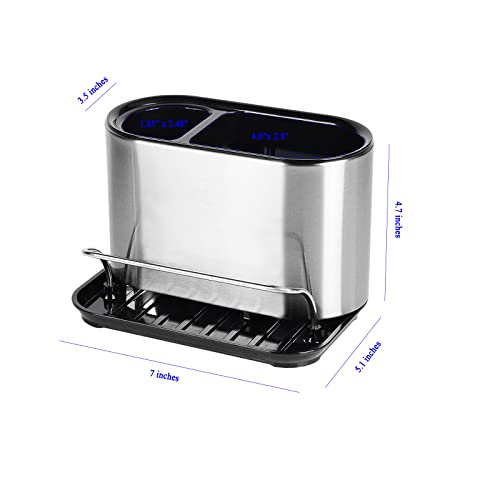 Stainless Steel Sink Caddy Sponge Holder | Kitchen Counter Organizer, Tidy Drains Water Design, Dish Brush Holder