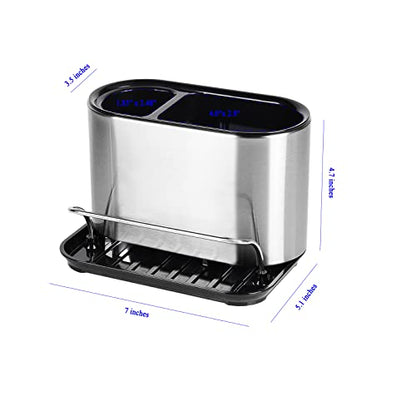 Stainless Steel Sink Caddy Sponge Holder | Kitchen Counter Organizer, Tidy Drains Water Design, Dish Brush Holder