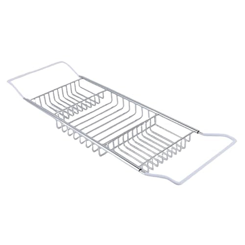 FTVOGUE Bathtub Caddy Tray, Stainless Steel Expandable Bathtub Tray 25 to 38.4 in, Over The Rack with 7.9 in Width, Bathroom Organizer Shelf for Shower Tub Use (Silver) - color: Silver