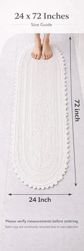 Royal Blaze Crochet Reversible Bath Mat Runner 100% Cotton Bathroom Rug Runner, Extra Large Oval 24×72 Soft White - color: Soft White, size: 24"x72" Oval