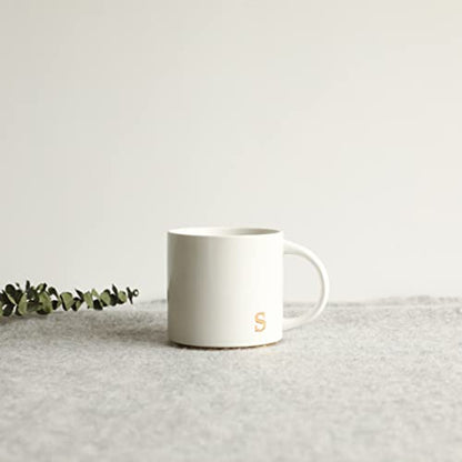 COLLECTIVE HOME Ceramic Coffee Mug, 15 oz Monogram Cup with Gift Box(S) | Dishwasher Safe, Engraved Gold Letter , Personalized Housewarming Birthday Present, Christmas Thanksgiving Mothers Day Gifts - color: gold-s