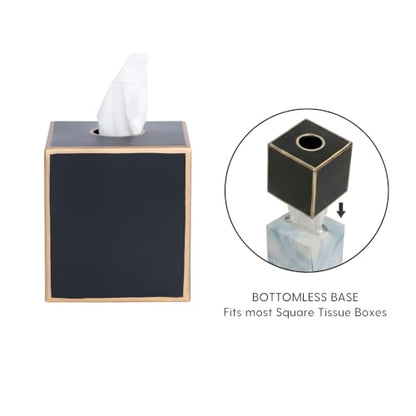 Jaye's Studio Black Tissue Box Cover, Square Metal Gold Cube for Bathroom | Matte Hand-Painted Finish, Fits Standard Facial Holders, Polished Trim, Open Bottom, Bedroom Office Desk Use - color: Black