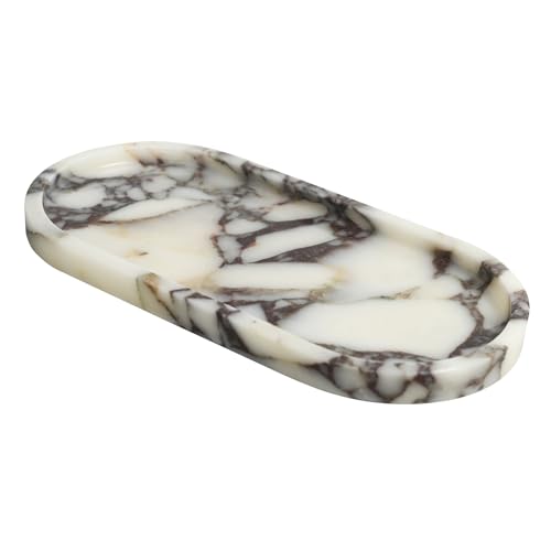 100% Natural Calaccata Viola Marble Tray, 10" x 5" Oval Tray | Luxury Calacatta Marble Vanity Tray, Small Hand Towel Tray Holder Organizer, Makeup Holder for Bathroom Kitchen Counter - color: Viola-oval-10"x5"x0.7"