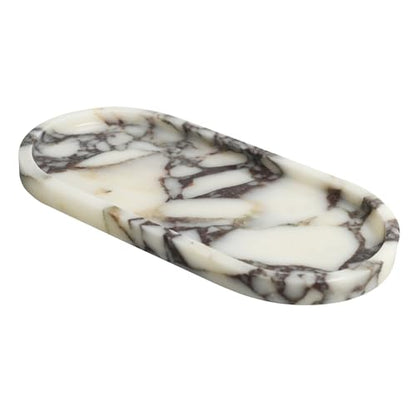 100% Natural Calaccata Viola Marble Tray, 10" x 5" Oval Tray | Luxury Calacatta Marble Vanity Tray, Small Hand Towel Tray Holder Organizer, Makeup Holder for Bathroom Kitchen Counter - color: Viola-oval-10"x5"x0.7"
