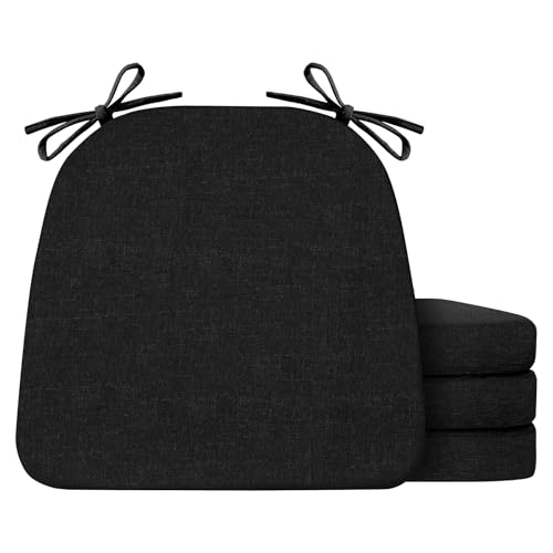 IASEAHK Chair Cushions for Dining Chairs Set of 4, Non Slip Kitchen Chair Pads, 17" x 16" x 2", Indoor Dining Chair Cushions with Ties, D-Shaped Seat Cushions for Kitchen Chairs, Black - color: Black, size: 4 Pack